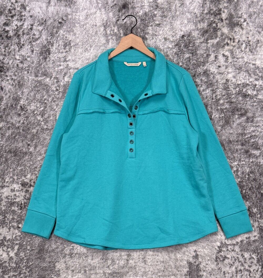 Soft Surroundings Sweater Large Womens Blue Terry Cloth Pullover Sweatshirt
